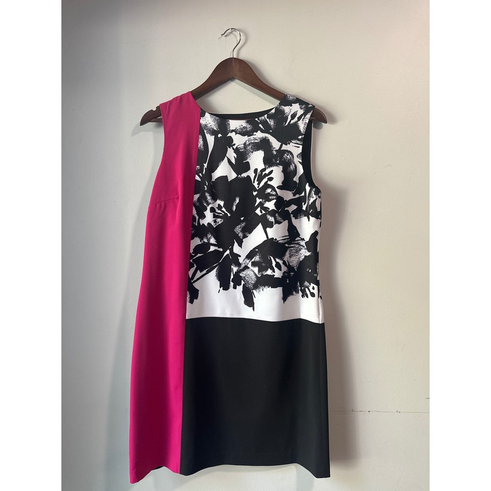 Nine West Womens Colorblock Floral Sheath Dress Pink Black White Size 8 Career